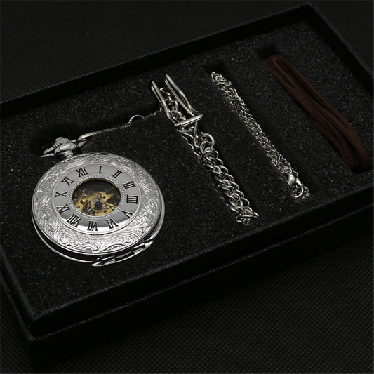 Сребърен механичен джобен часовник